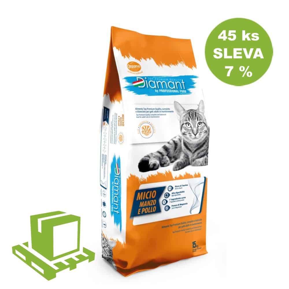 Diamant Cat Micio Hovězí a kuře 15 kg (paleta 45 ks) SLEVA 7 %