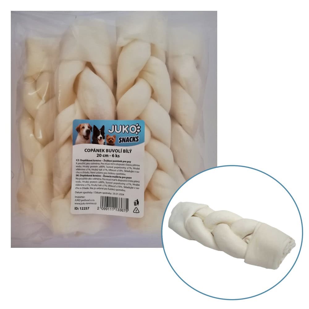 Copánek buvolí bílý JUKO Snacks 20 cm (6 ks)