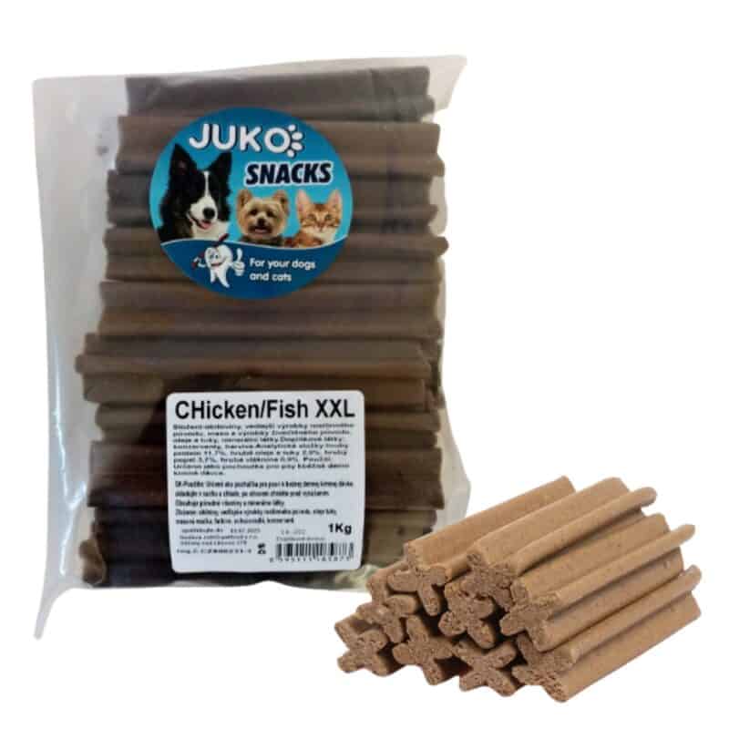 Dentální kříž XXL Kuřecí/rybí JUKO Snacks 1 kg (cca 34 ks)