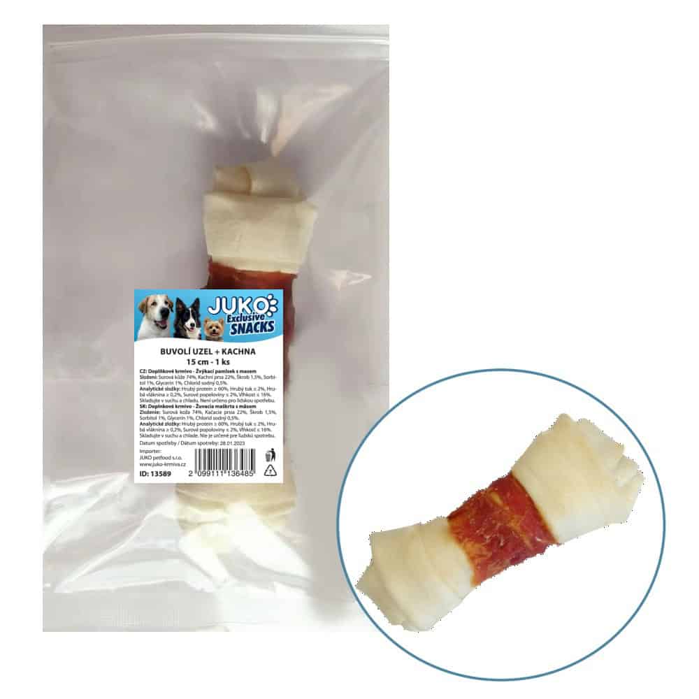 Uzel buvolí s kachním masem JUKO Snacks 15cm (1 ks)