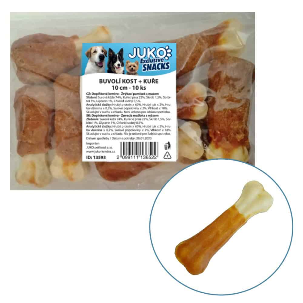 Kost buvolí s kuřecím masem JUKO Snacks 10 cm (10 ks)