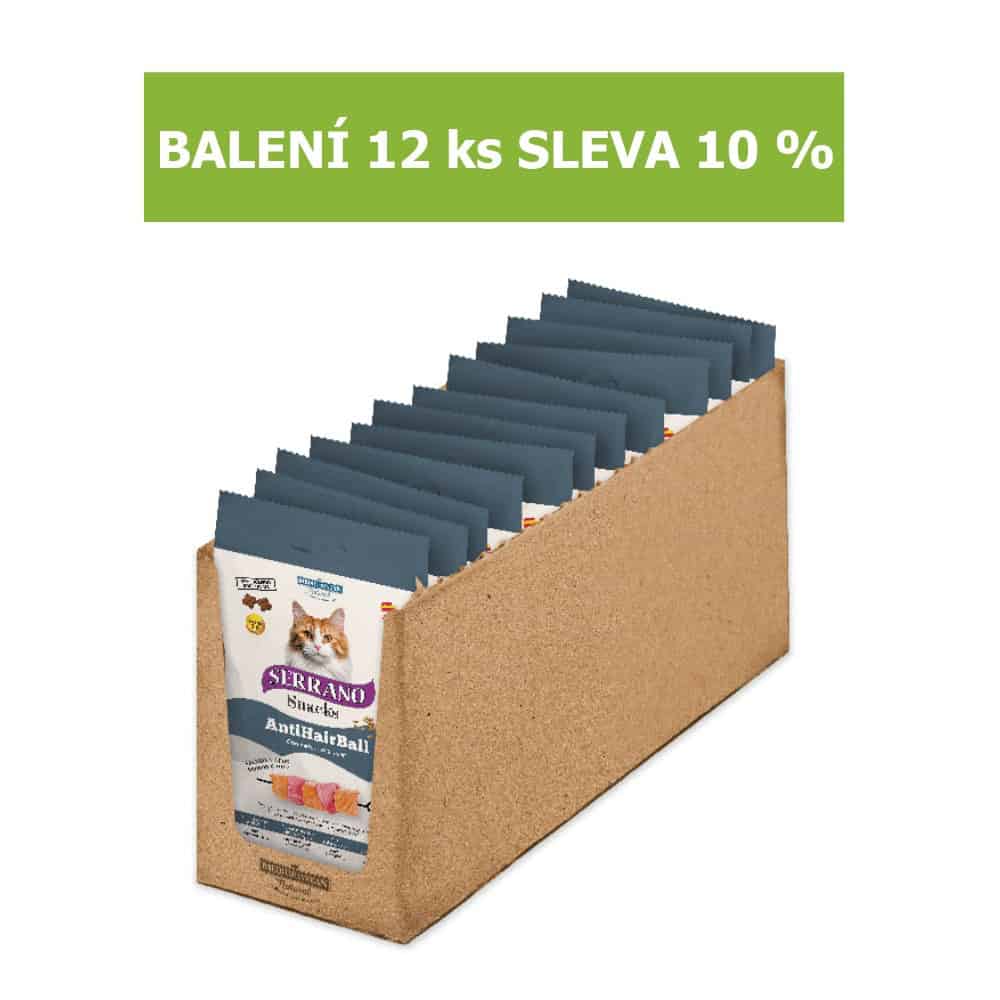 Serrano Snack Cat AntiHairball Salmon & Tuna 50 g (12 ks) SLEVA 10 %
