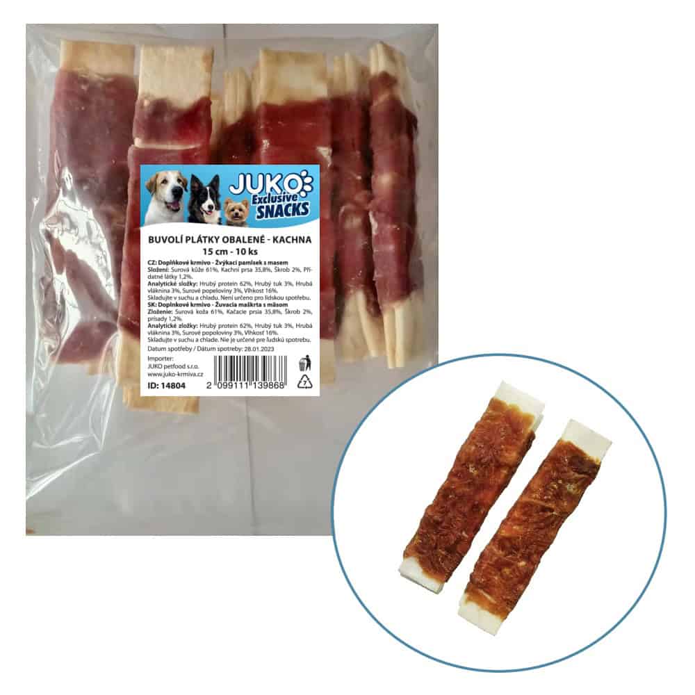 Plátky buvolí obalené kachním masem JUKO Snacks 15 cm (10 ks)