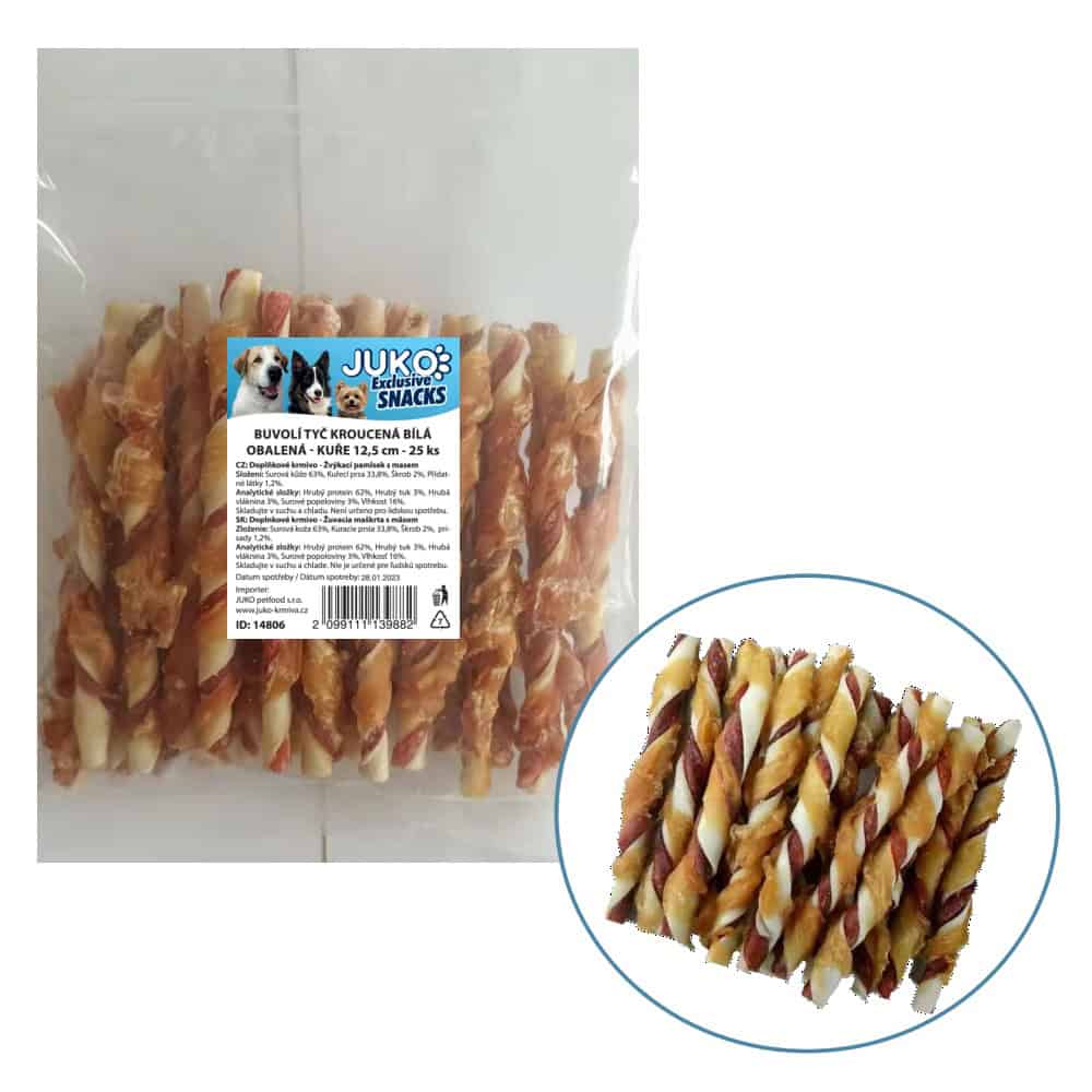 Tyčinka buvolí bílá kroucená obalená kuřecím masem JUKO Snacks 12