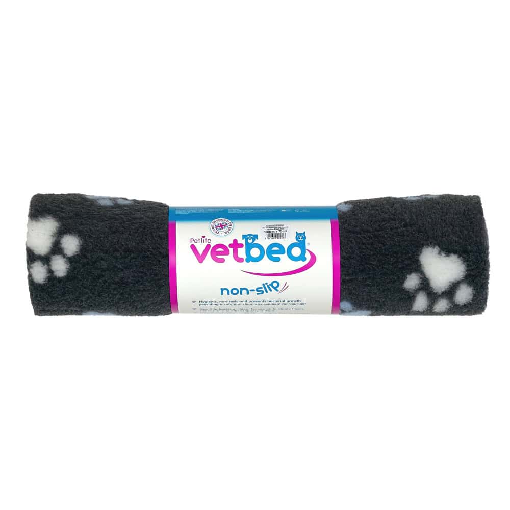 Vetbed protiskluz / Drybed grafitová modré a bílé packy DELUXE 75 x 50 cm