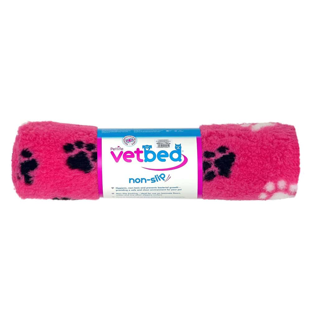 Vetbed protiskluz / Drybed růžová černé a bílé packy DELUXE 75 x 50 cm
