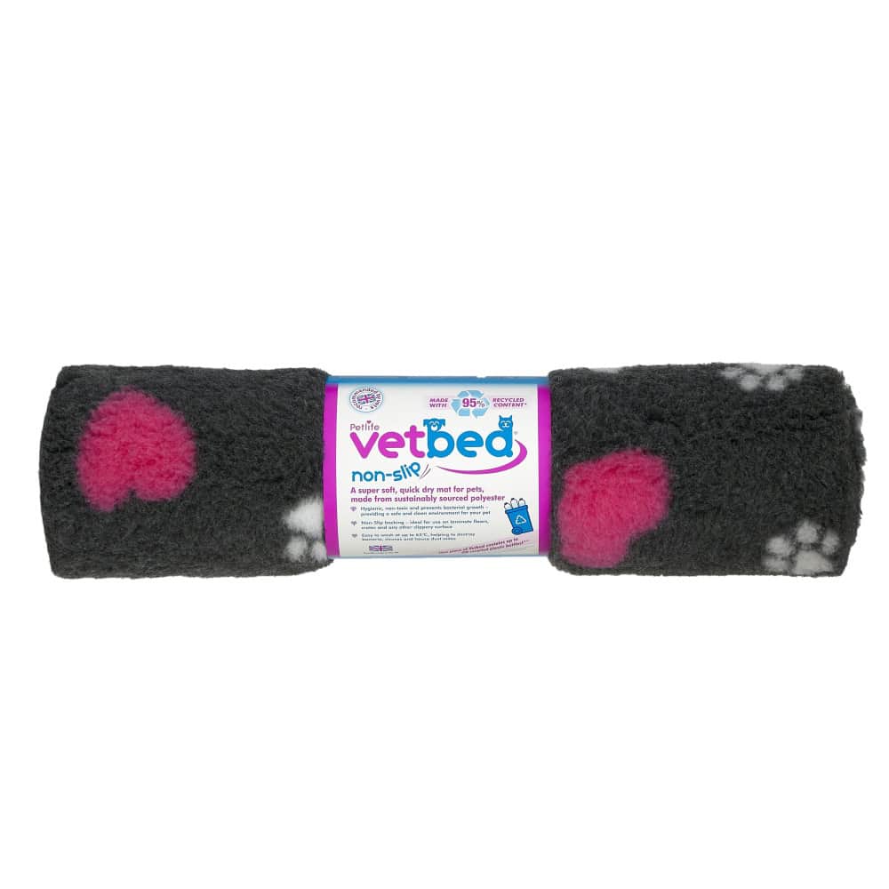 Vetbed protiskluz / Drybed grafitová srdce a packy DELUXE 100 x 75 cm