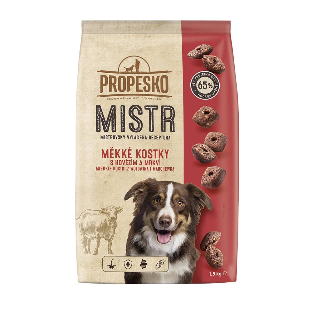PROPESKO Dog Mistr Adult měkké kostky s hovězím 1