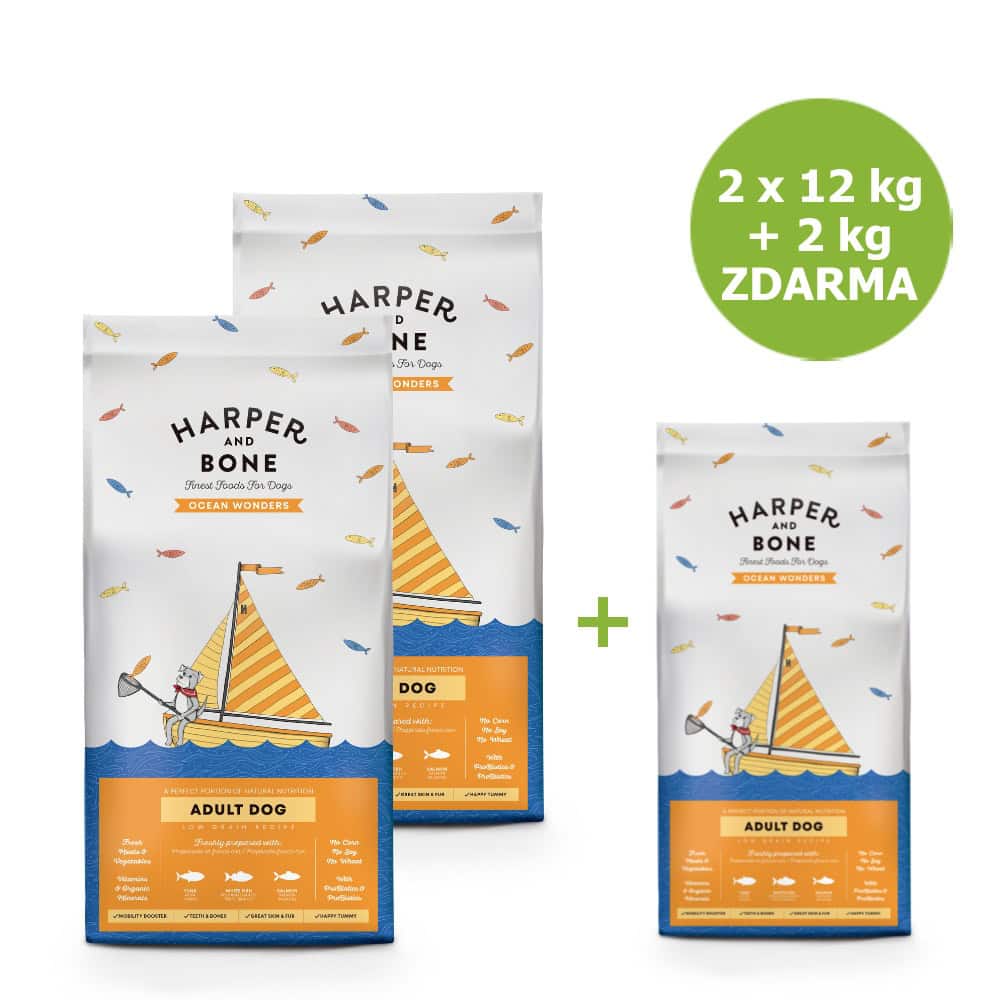 Harper and Bone Dog Adult Large & Medium divy oceánu AKCE 2 x 12 kg + 2 kg ZDARMA