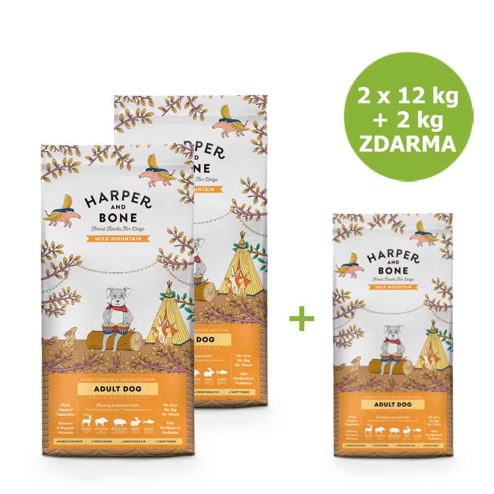 Harper and Bone Dog Adult Large & Medium divoké hory AKCE 2 x 12 kg + 2 kg ZDARMA