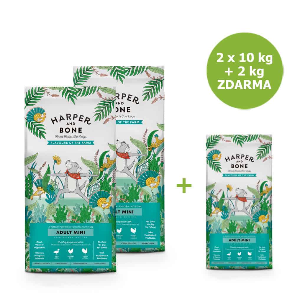 Harper and Bone Dog Adult Mini příchutě farmy AKCE 2 x 10 kg + 2 kg ZDARMA