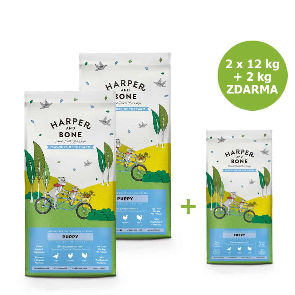 Harper and Bone Dog Puppy příchutě farmy AKCE 2 x 12 kg + 2 kg ZDARMA