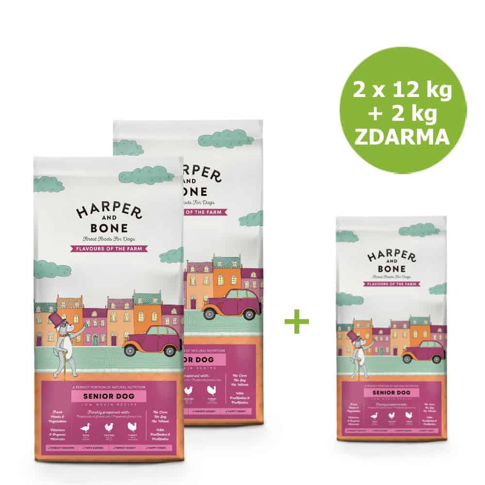 Harper and Bone Dog Senior Light příchutě farmy AKCE 2 x 12 kg + 2 kg ZDARMA