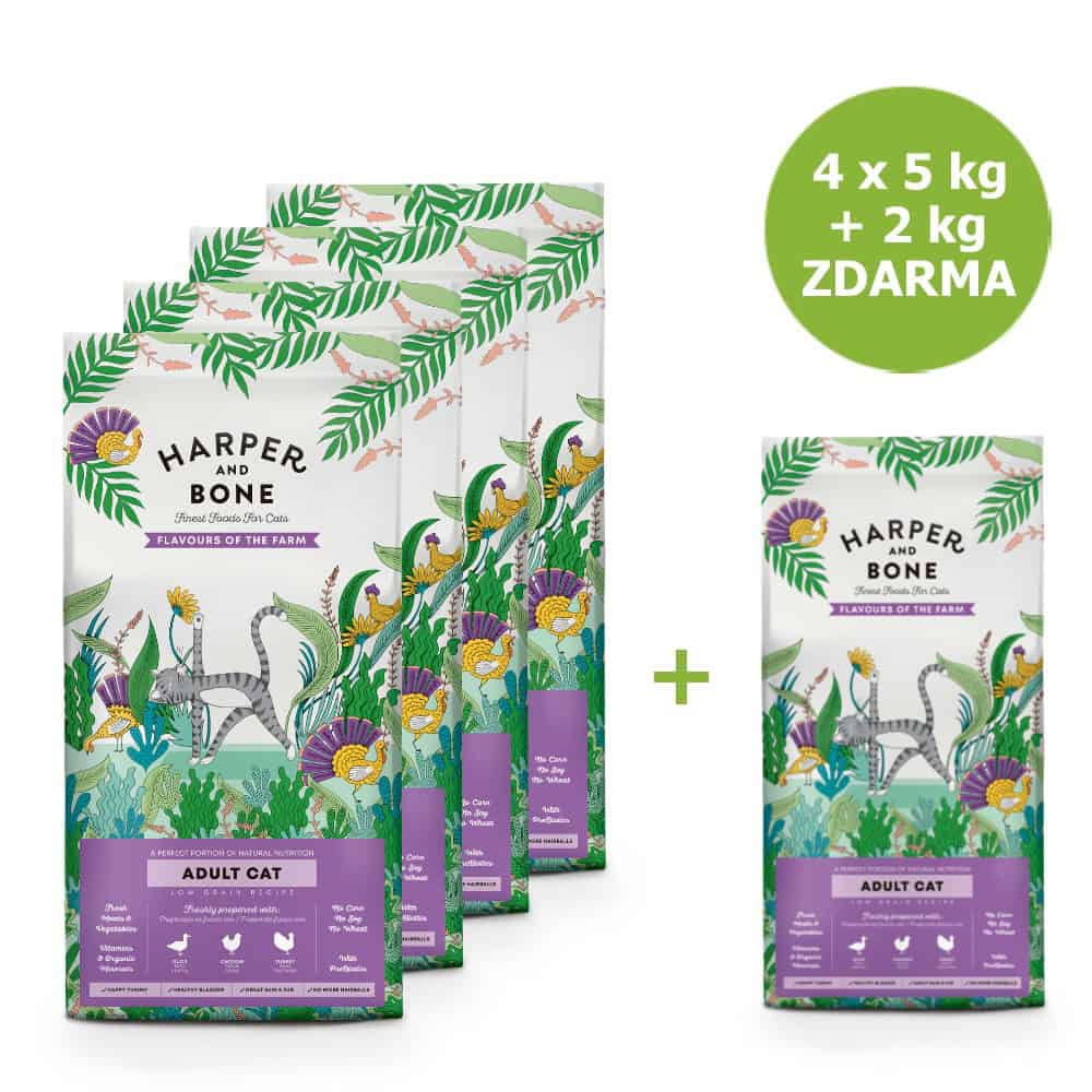 Harper and Bone Cat Adult příchutě farmy AKCE 4 x 5 kg + 2 kg ZDARMA