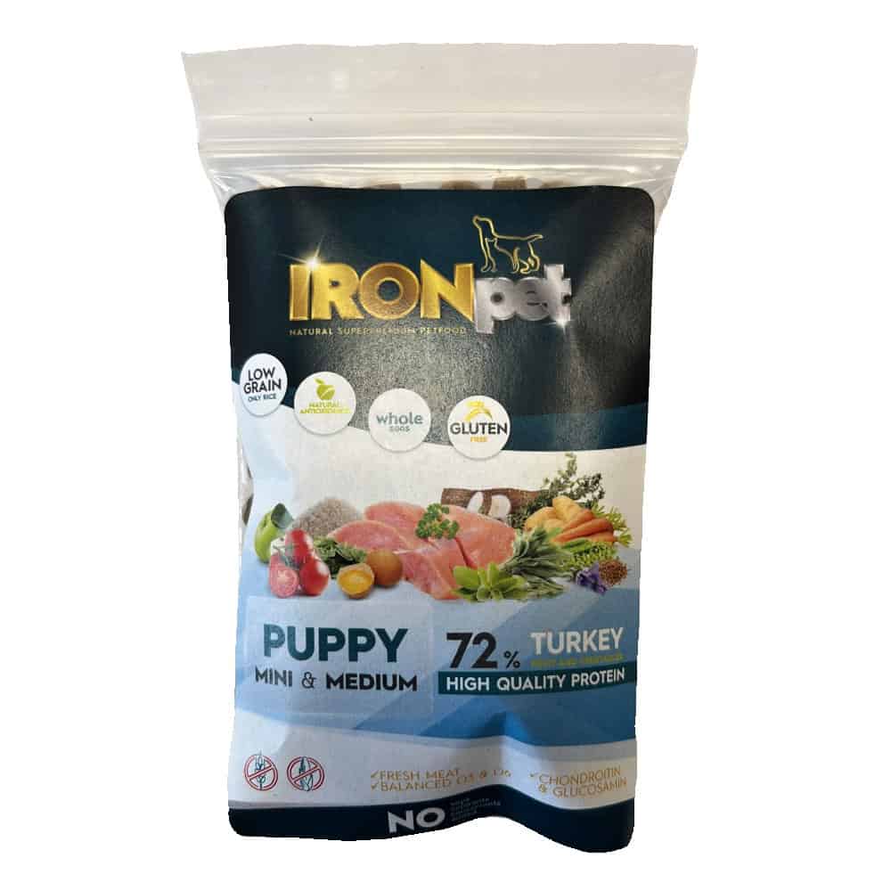 Vzorek IRONpet Dog Puppy Mini  &  Medium Turkey (Krocan) 70 g
