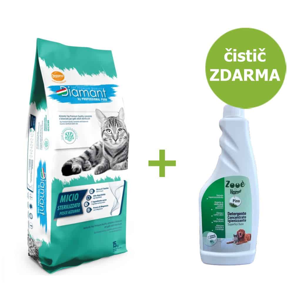 Diamant Cat Micio Sterilised Modrá ryba 15 kg + ČISTIČ ZDARMA