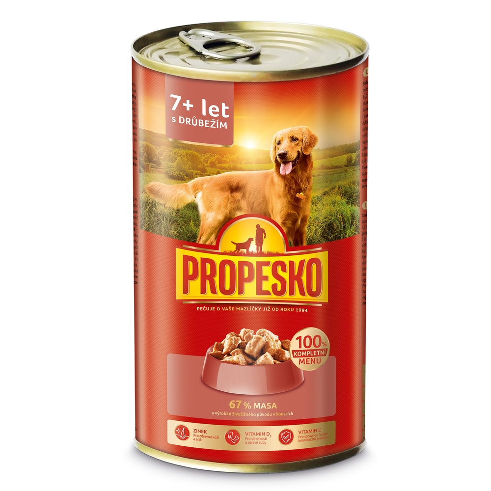 PROPESKO Dog Senior drůbeží a mrkev v omáčce
