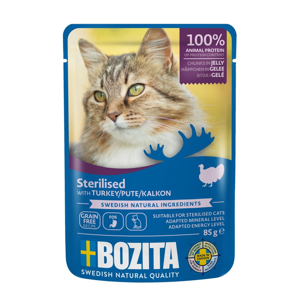 Bozita Cat Sterilised kousky v želé s krůtím