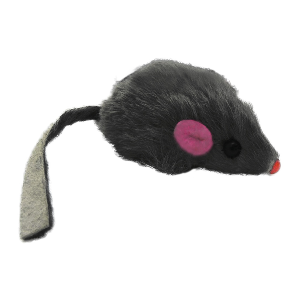 Myš s kožešinou šedá chrastící 5 cm