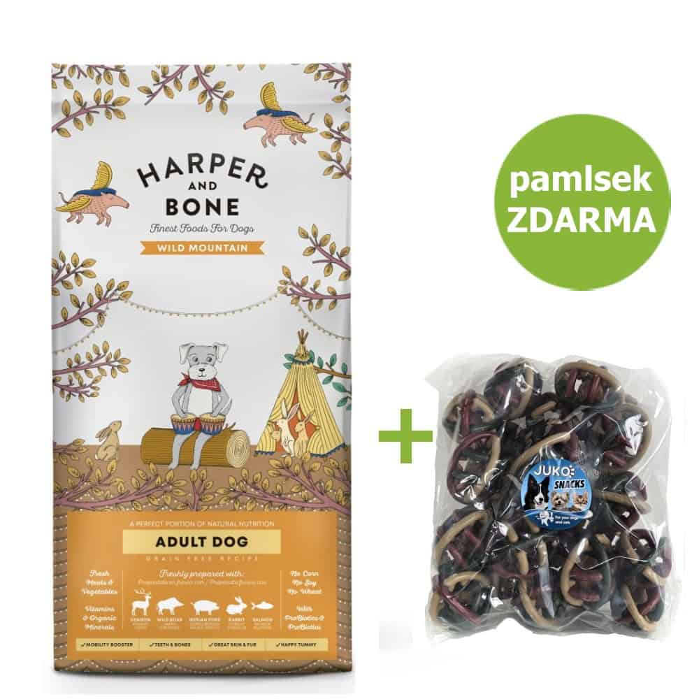 Harper and Bone Dog Adult Large & Medium divoké hory 12 kg + Pamlsek Ball with meatball 1