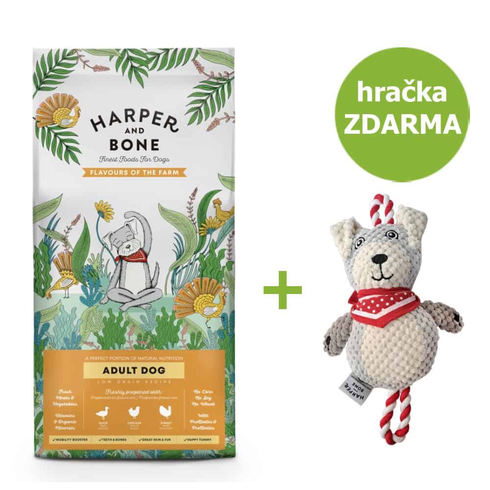 Harper and Bone Dog Adult Large & Medium příchutě farmy 12 kg + hračka ZDARMA