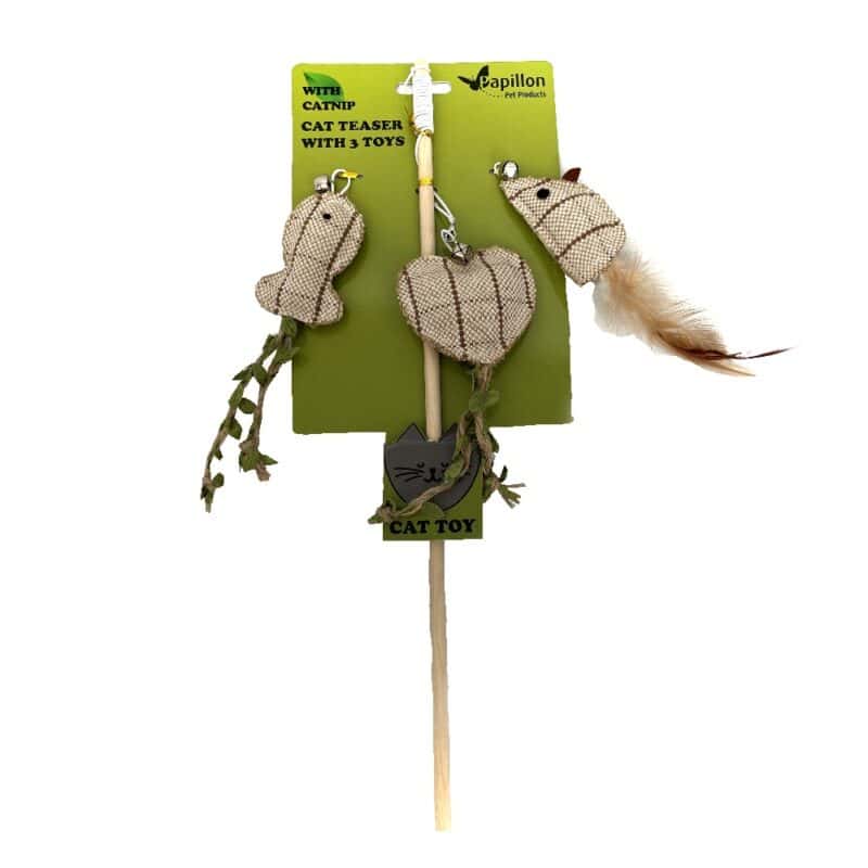 Vábnička dřevěná 3 vyměnitelné hračky s catnipem